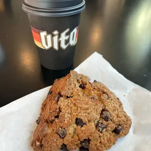 Chocolate cinnamon scone and oat milk latte