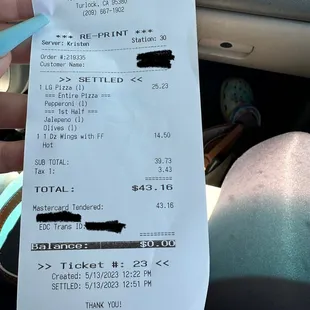 Our server. Blacked out my significant other&apos;s personal information.
