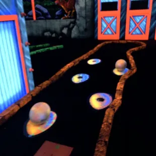 Dinosaur egg obstacles on one of the holes