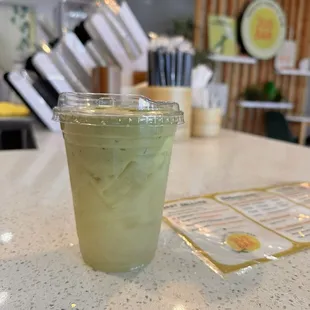 Coconut water with matcha cream