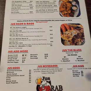 sushi and sashimi, menu