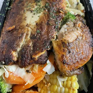 Grilled Salmon with 2 Sides (Rasta Pasta &amp; Mixed Vegetables)