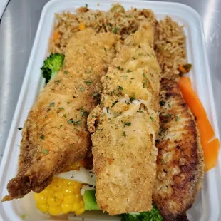 Fry rice &amp; mix veggie with fry&amp;grill tilapia