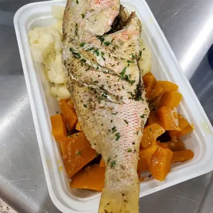 Pumpkin &amp; cauliflower with steam snapper