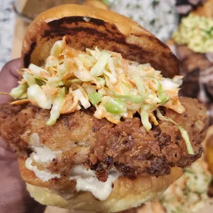 Fried jerk chicken sandwich