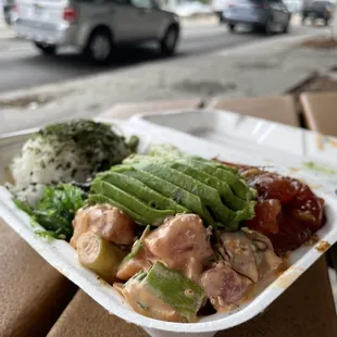 Regular bowl with spicy &amp; Hawaiian poke! A Redondo staple!