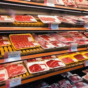 a display of raw meat