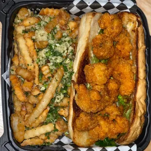 Fried lobster roll and garlic Parmesan fries