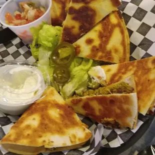 Chicken quesadillas (zoomed, they were little) two eaten already