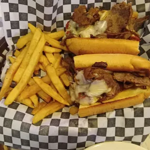 Husband said was Prime rib and shaved nicely. Crispy fries.