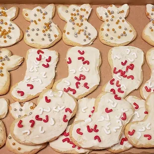 a box of decorated cookies