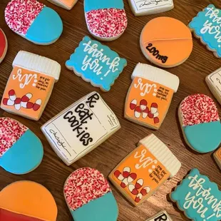 a variety of decorated cookies