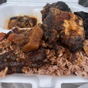 a meal in a styrofoam container