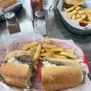 The Basic Cheesesteak Sandwich and Seasoned Fries