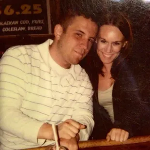 My girlfriend (now wife) and I having our first drink together in 2003.