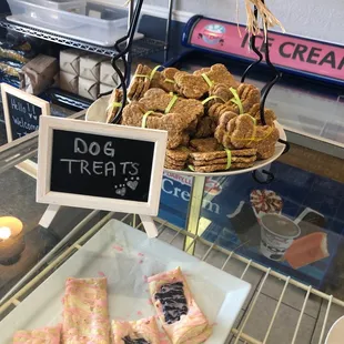 a display of cookies and pastries