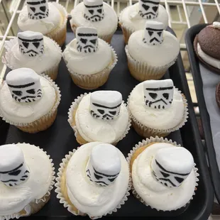 a tray of star wars cupcakes
