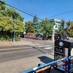 a street corner with a street sign