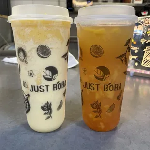 Mango Crème Brûlée Milk Frostie and Peach Fruit Tea