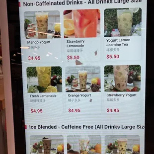 Boba menu September 2023