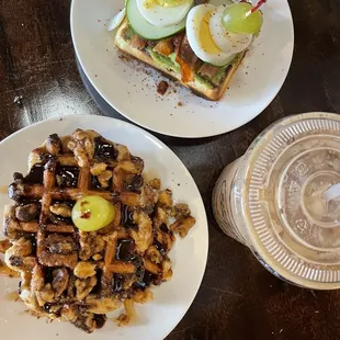 two plates of food on a table