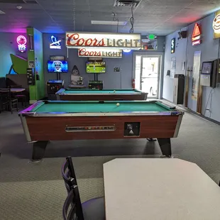 Pool tables.