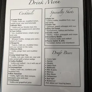 Drink menu.