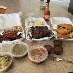 Pork tips, beef ribs, whiting