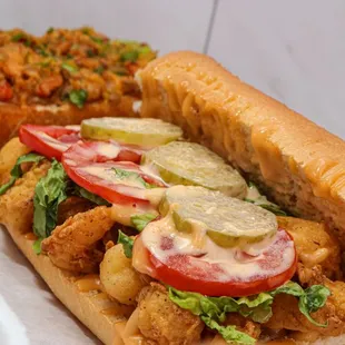 a chicken sandwich with a side of fries