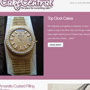 My Gold Rolex was chosen as top watch cake by Cake Central. 4' tall with time and dates set to the actual birth of the "baby" on his 30th