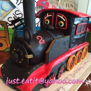 Chuggington Old Puffer Pete Train Cake. The stack was rigged with dry ice so it looked like steam.