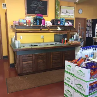 Salad bar and selection of three different soups