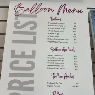 Balloon menu
