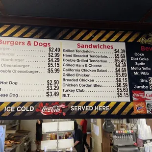a menu for burgers and sandwiches