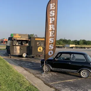 a mini parked in a parking lot