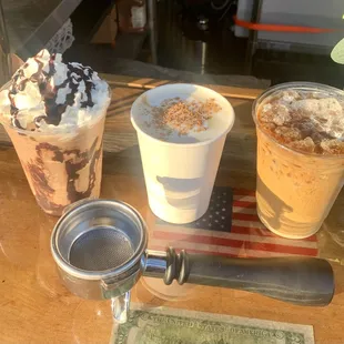 a variety of drinks on a table