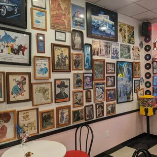 a wall full of memorabilia