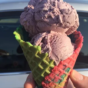 Single Blackberry in fun waffle cone for $4.53.