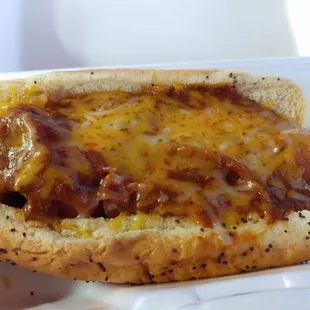 Chili cheese and bacon dog! Great taste, fresh and quite filling.