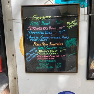 a menu on a chalk board