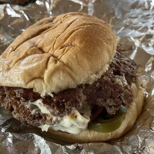 Bacon double cheeseburger with added jalapeños