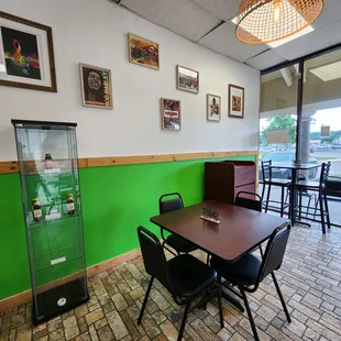 a table and chairs in a restaurant