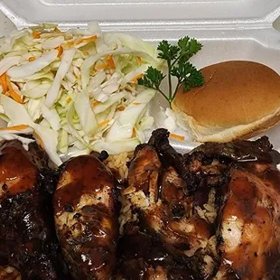 a meal in a styrofoam container