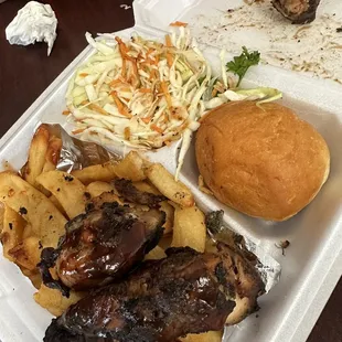 Chicken with fries and slaw