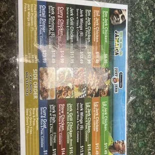 Menu with prices