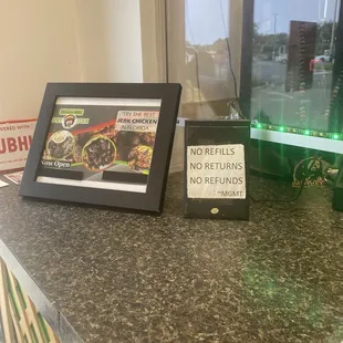 No refills, no refunds, no returns. Also, you can order on grub hub