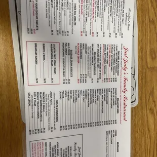 Breakfast menu