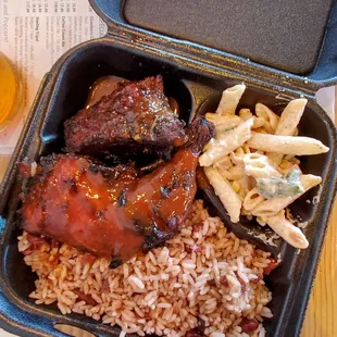Jerk chicken and jerk pork combo plate!