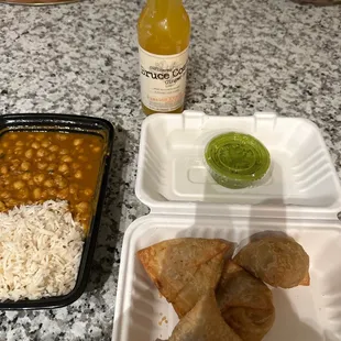 a meal in a styrofoam container