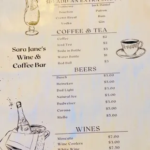 Bar menu